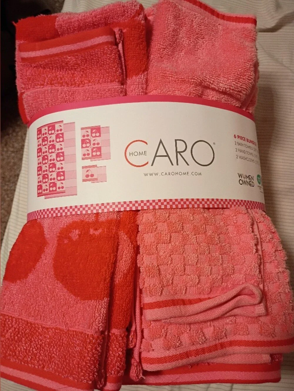 Caro Brand Bath Towel Set Of 6, Cherry Theme